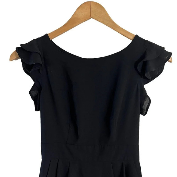 TopShop Black Dress Size 2 Knee Length Pockets Short Flared Sleeves Chiffon - Picture 3 of 8